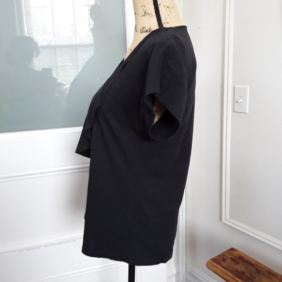 Lilla P Black Pima Cotton V Neck Ruffle Tee Shirt Size S - Picture 5 of 10